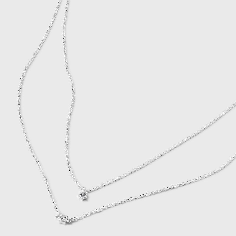 Silver Plated Cubic Zirconia Station Layered Necklace - A New Day&#8482; Silver, 5 of 6