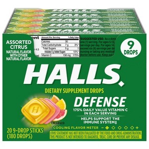 Halls Defense Vitamin C Assorted Citrus, 9-drops CASE OF 20 - 1 of 4