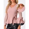 INSPIRE CHIC Women's Tie Waist Peplum Ruffle Hem Party V Neck Mesh Long Sleeve Blouse - 2 of 4