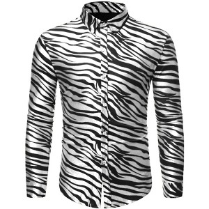 Lars Amadeus Men's Animal Print Button Down Long Sleeve Vintage Shirt - 1 of 4