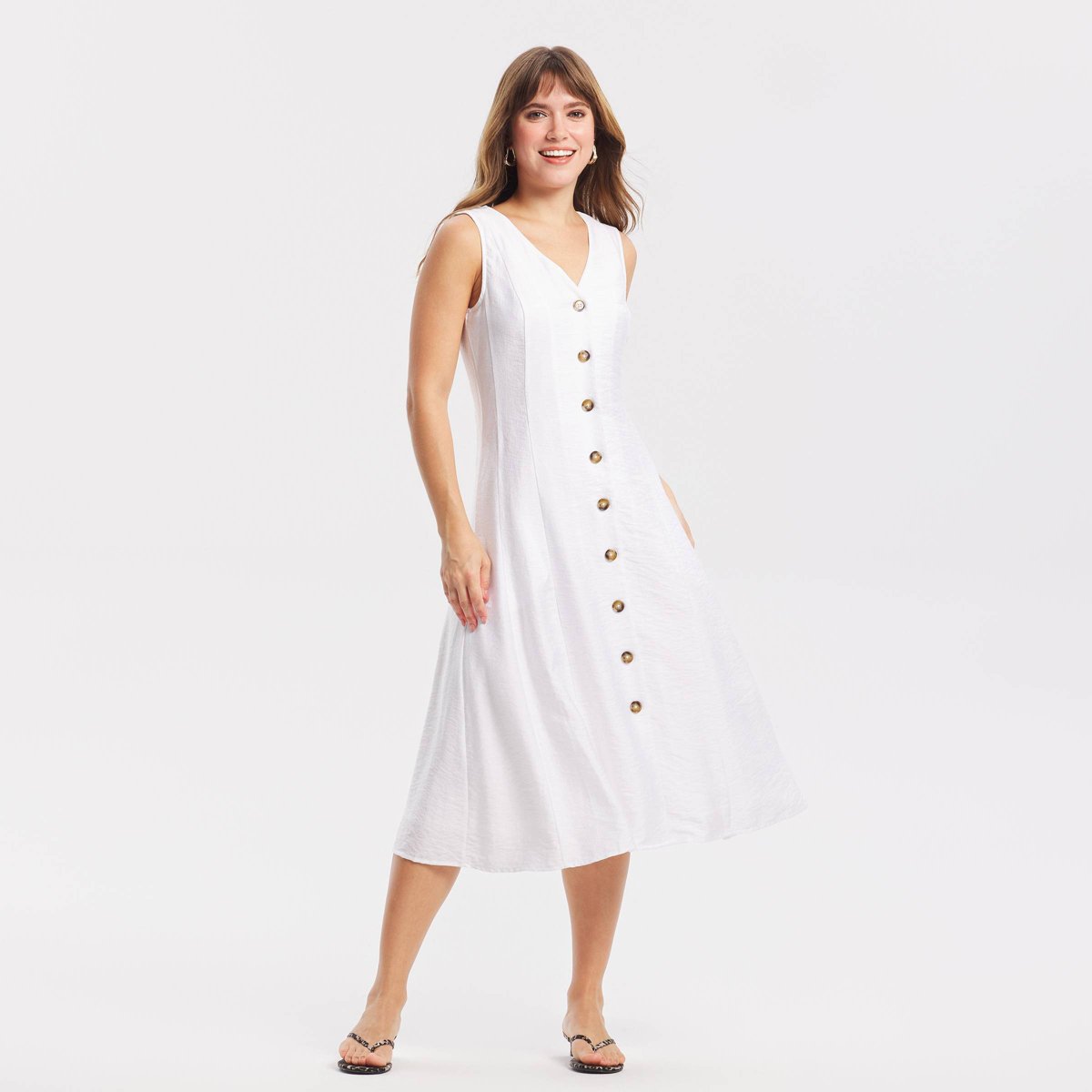 Женские платья A New Day Women's Button-Front Midi Dress - A New Day™ White M — фото 3