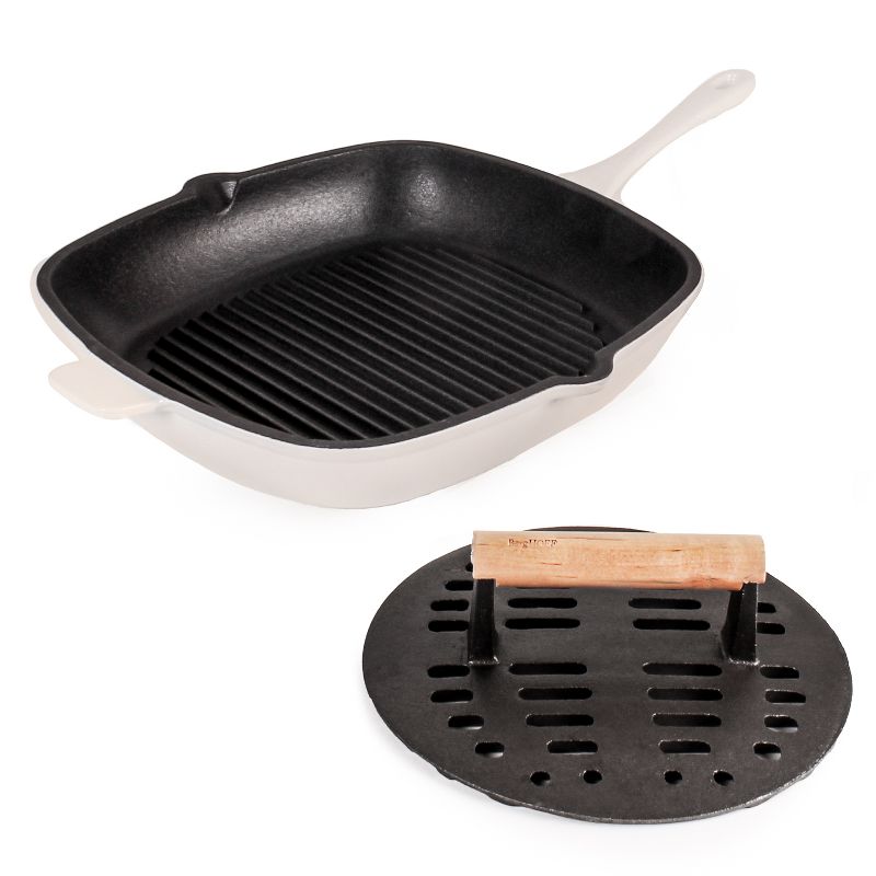 BergHOFF Neo 2Pc Cast Iron Set: 11" Grill Pan & with Slotted Steak Press, 1 of 9