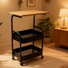 GustoWave 3-Tier Kitchen Utility Cart with Wood Tabletop & Wheels, Rolling Storage Cart for Kitchen, Bathroom, Office, or Home, Black - 3 of 3