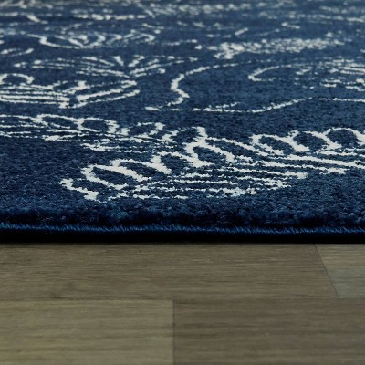 Navy Blue Synthetic Non-slip Kids' Dinosaur Rug, 5'3" x 7'