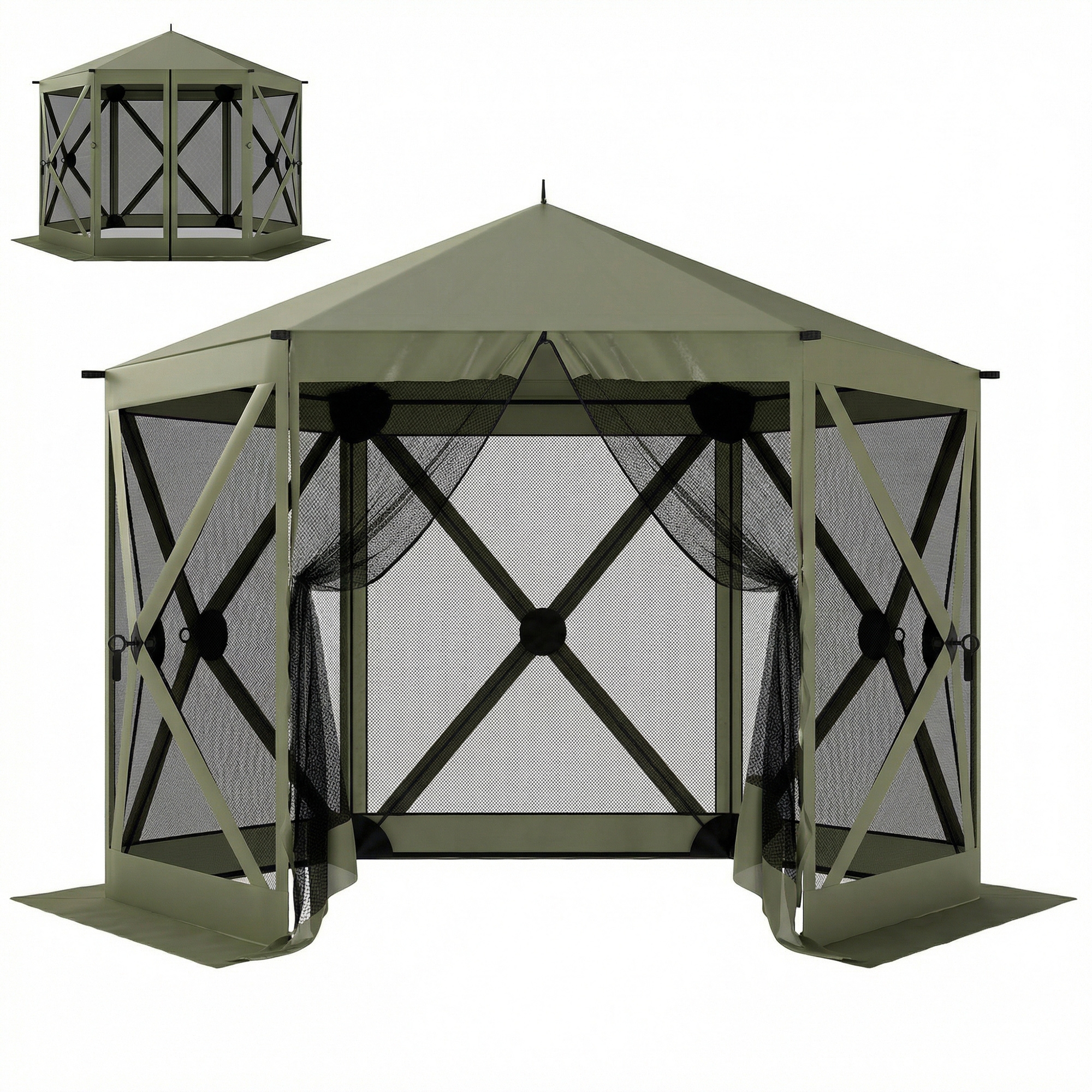 Outsunny 10 x 11 ft Pop Up Gazebo Screen Tent, Outdoor Portable Instant Camping Canopy Screen House Sun Shelter with Nettings, Carry Bag, Dark Green