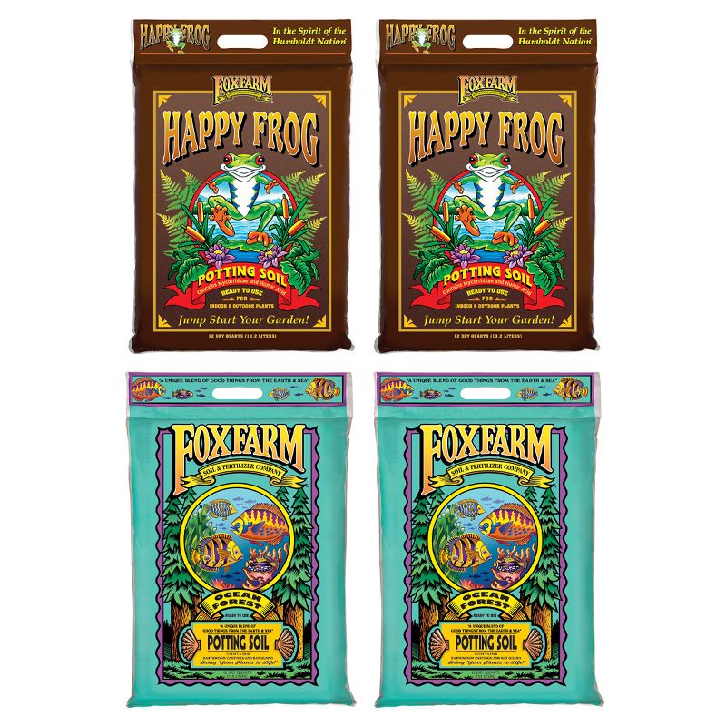 FoxFarm FX14053 + FX14054 Ocean Forest Organic Plant Potting Soil with Happy Frog Nutrient Rapid Growth Potting Soils for Gardens, 12 Quart (4 Pack), 1 of 7