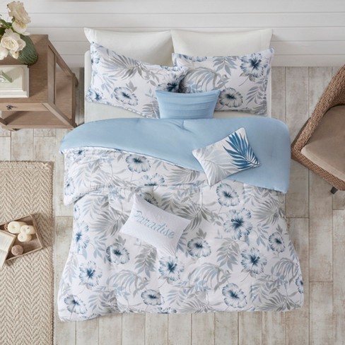 King 7pc Cadenza Cotton Printed Comforter Set Blue White Target