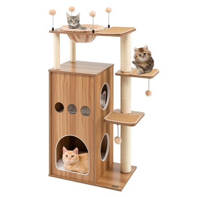 7-Layer Wooden Cat Tree Tall Cat Tower with Sisal Posts and Condo - Costway