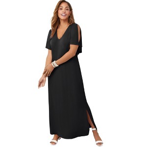 Jessica London Women's Plus Size Stretch Knit Cold Shoulder Maxi Dress - 1 of 4