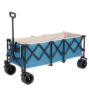 VisioGear Foldable Extended Wagon with 220lbs Weight Capacity, 300L Folding Utility Garden Cart with Drink Holders, Blue, 53.54"*21.26"*23.62" - 1 of 4