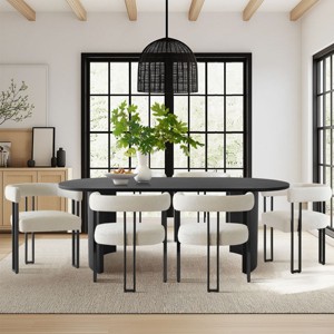 7-Pcs Dining Set for 6 Upholstered Chenille Chairs with 79" Oval Dining Table Modern Design for Dining Room,Kitchen Decor-Tanpinhause - 1 of 4