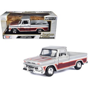 1966 Chevrolet C10 Fleetside Truck Silver Metallic w/Brown Sides "American Classics" Series 1/24 Diecast Model Car by Motormax - 1 of 3