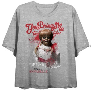 Annabelle You Bring Me To Life Crew Neck Short Sleeve Gray Heather Women's Crop T-shirt - 1 of 3