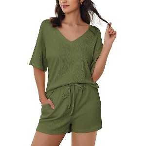Ekouaer Women's 2 Piece Lounge Set V-Neck Pajama Sets Oversized Summer Outfits with Pockets - 1 of 4