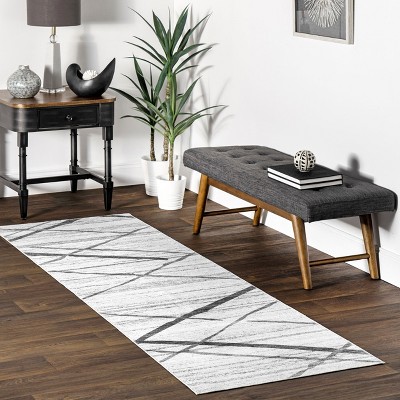 Gray Trellis Machine Washable Stain-Resistant Runner Rug