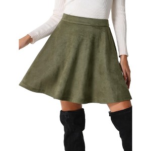 INSPIRE CHIC Women's Basic Faux Suede Flared Casual Mini Skater Skirt - 1 of 4