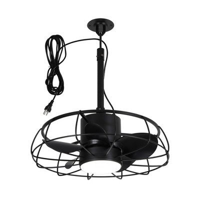 Parrot Uncle 20 Inch Black Modern Cage Ceiling Fan with Light Remote Metal Outdoor Ceiling Fans for Hallway Gazebo