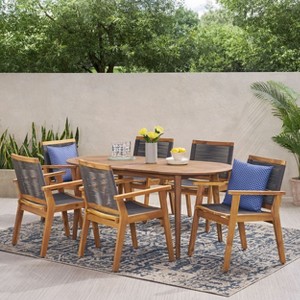 Christopher Knight Home Mcgill Outdoor Rope and Acacia Wood 7 Piece Dining Set, Teak/Dark Gray - 1 of 4