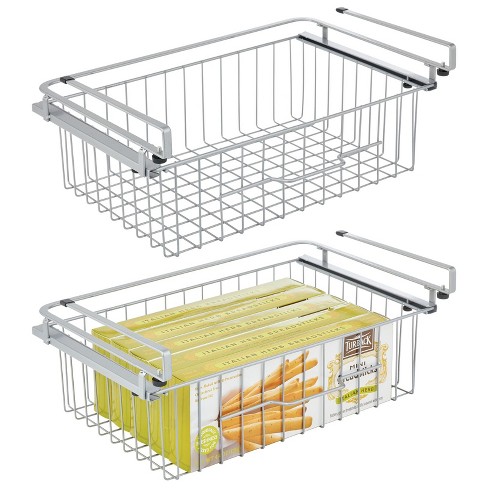 mDesign Large Wire Hanging Drawer Basket - Attaches to Shelving - 2 Pack - Black