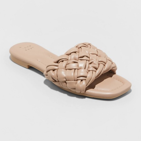 Women's Carissa Wide Width Woven Slide Sandals - A New Day™ Tan 6.5w ...