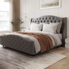 King Velvet Tufted Bed w/ Wingback Headboard & Wood Slats.,No box spring needed,Gray platform bed frame - 3 of 4