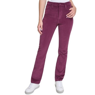 Calvin Klein Womens High Rise Bootcut Casual Corduroy Pants, Purple, 31