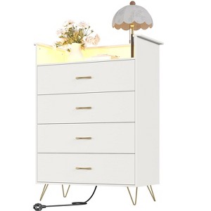 Smart 4-Drawer Wood Dresser with LED Lights & Charging Station | App-Controlled Storage Cabinet with USB/AC for Bedroom, Living Room - White - 1 of 4