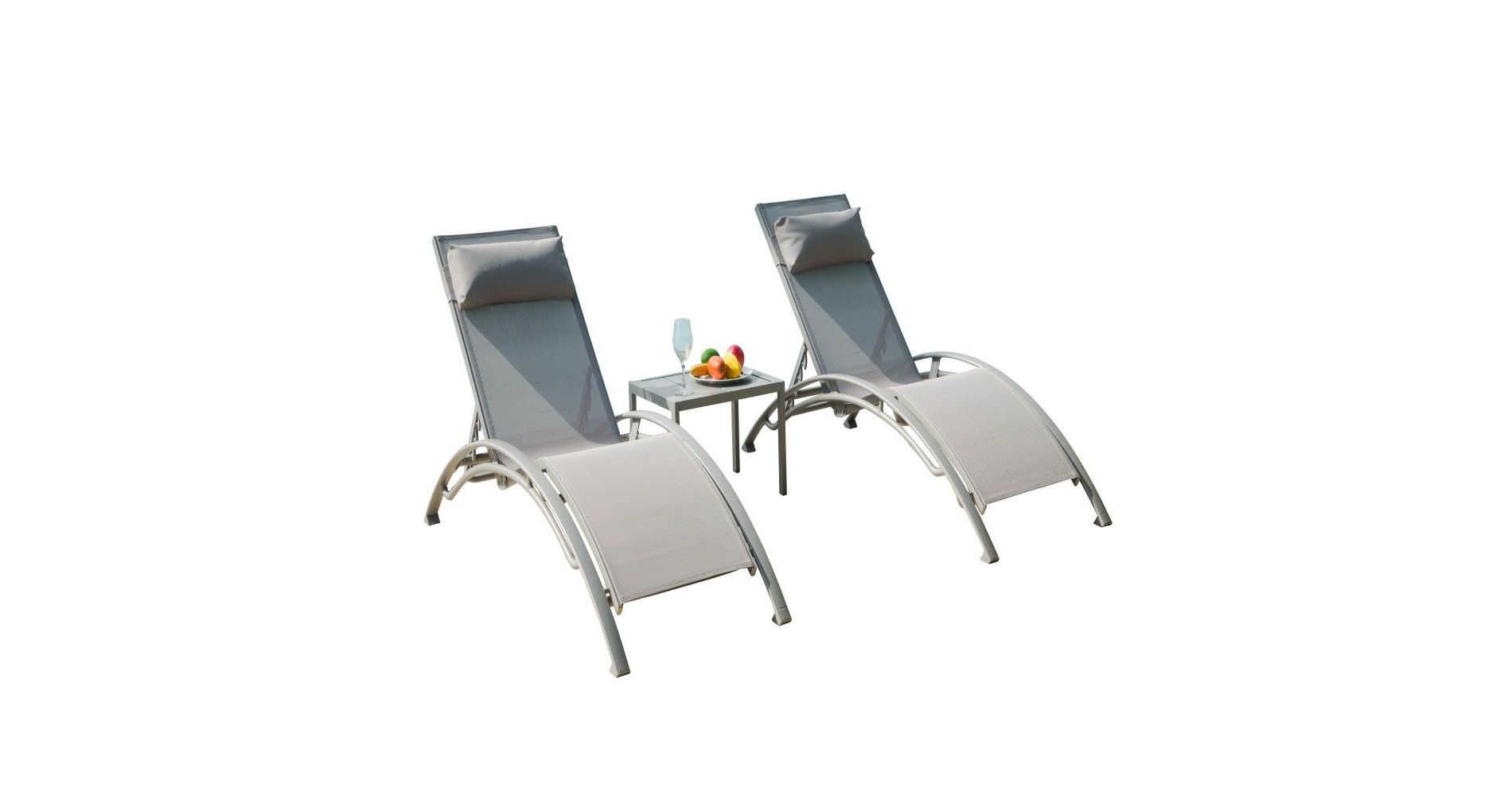 TUYOHW 3-Piece Aluminum Outdoor Chaise Lounge Chair Set,2 Adjustable Outdoor Lounge Chairs with Side Table,Gray