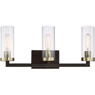 Minka Lavery Modern Wall Light Aged Kingston Bronze Hardwired 23" 3-Light Fixture Ribbed Glass Cylinder Shade for Bathroom Vanity