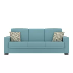 Kiora Transitional Sleeper Sofa with Throw Pillows Turquoise Blue Linen - Handy Living