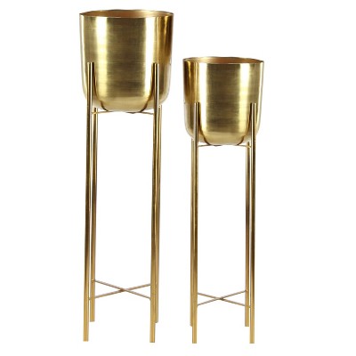 Set of 2 Planters with Stand Gold - CosmoLiving by Cosmopolitan