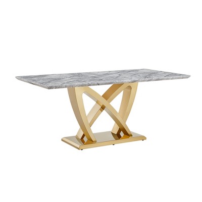 Dolonm 70" Modern Faux Marble Dining Table for 6 with Stainless Steel Base