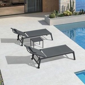 PURPLE LEAF Outdoor Lounge Chair Set Aluminum Patio Chaise Lounger with Side Table and Pillow for Outside Pool Beach Sunbathing Tanning Recliner - 1 of 4