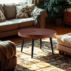 MOEPISY 31-Inch Modern Farmhouse-Style Living Room Coffee Table, Round Table With Natural Finish, Nut-Brown - 1 of 4