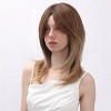 Warm Brown Wigs with Bangs for Women Natural Straight Ombre Brown Wigs Shoulder Length Glueless Natural Straight Full Synthetic Wig 14 inch - 3 of 4