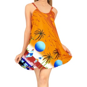 LA LEELA Women's Vacay Holiday Summer Beachwear Sleeveless Casual Spaghetti Strap Nightgown Slip Beach Dress - 1 of 4