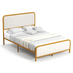 Infans Full Gold Metal Bed Frame Upholstered Platform Bed with Velvet Headboard - 1 of 4