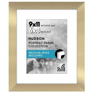 Americanflat 9x11 Picture Frame - Use as 6x8 Frame with Mat or Display 9x11 Photo Without Mat - Hudson Collection - Gold - 1 of 1