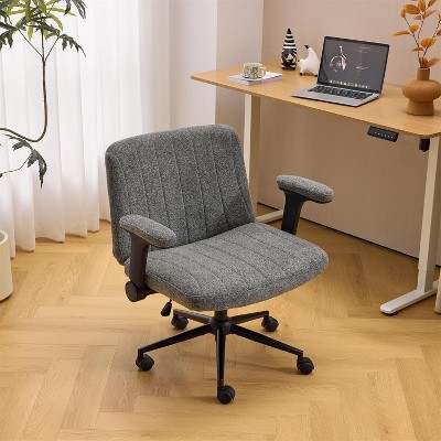 VINGLI Criss Cross Chair with Adjustable Flip-Up Arms,Cross Legged Chair with Wheels, Extra Wide Office Chair,Chenille Velvet