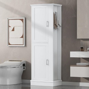 Whisen Tall Bathroom Storage Cabinet, Freestanding Storage Cabinet with Hooks and Adjustable Shelves - 1 of 4