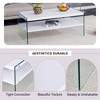 Grungis Double Layered Rectangular Coffee Table,MDF Table with Wooden Stickers and Transparent Tempered Glass for Dining Room - 4 of 4