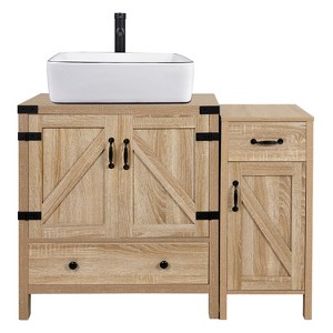 ELECWISH 28-inch Bathroom Vanity with Freestanding Bathroom Storage Cabinet, Modern Wood Fixture Stand Bathroom Cabinet Without Sink - 1 of 4