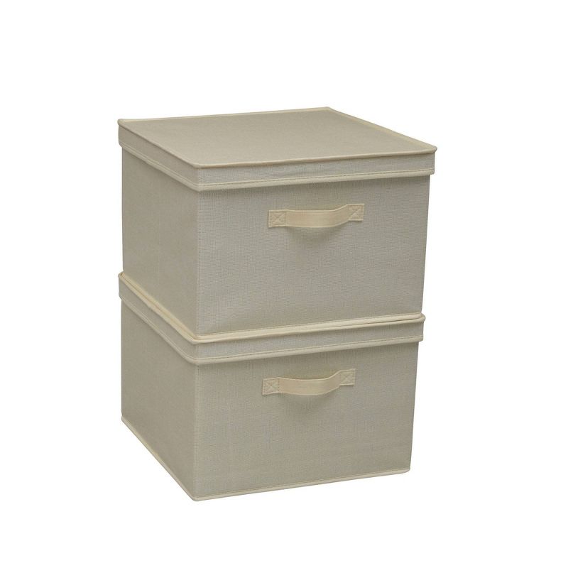 Household Essentials Set of 2 Square Storage Boxes with Lids Cream Linen, 4 of 9
