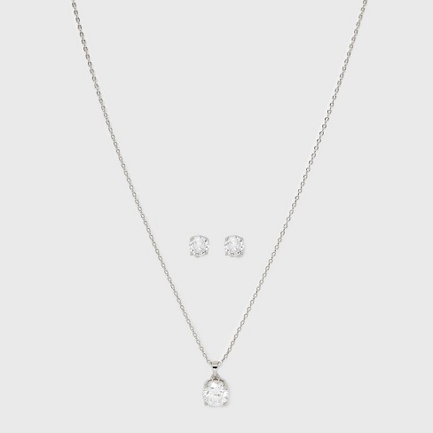 Stud Earring And Stone Starburst Necklace Set 2pc - Silver : Target