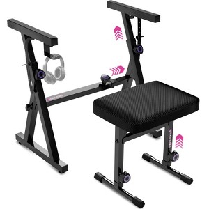 Liquid Stands Keyboard Stand and Bench Set - Portable Heavy Duty Digital Piano Stand for 54-88 Key Pianos & Adjustable Piano Chair, Stool - (Black) - 1 of 4