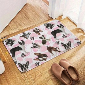 Boston Terrier Love Heart Bathroom Rugs Winter Bath Mat Absorbent Non Slip Bathroom Mat Christmas Soft Floor Carpet 16x20 Inches - 1 of 1
