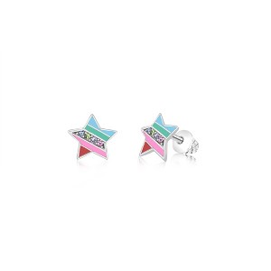 Chanteur Hypoallergenic Kids Jewelry Accessories Star Stripes CZ White Gold Palladium Plating Stud Earrings Surgical Titanium Posts - 1 of 1
