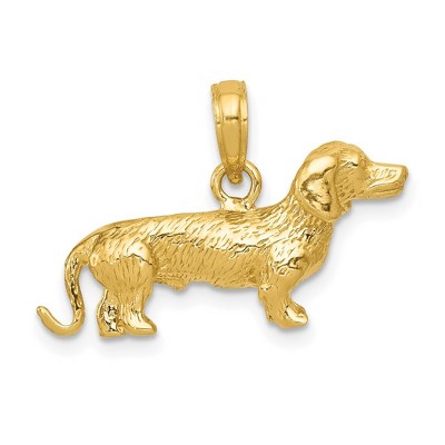 Black Bow Jewelry 14k Yellow Gold 3D Wire Haired Dachshund Pendant