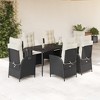 vidaXL 7 Piece Patio Dining Set - Reclining Chairs, Cushions, Glass Table - Garden/Backyard/Deck - PE Rattan, Black - 2 of 4