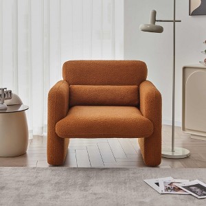34"Lamb Fleece Fabric Sofa, Modern Single Sofa with Support Pillow for Apartment, Office, Living Room & Bedroom, Tool-Free Assembly.(Dark Orange) - 1 of 4